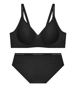 볼륨핏 에어홀 심리스 노와이어 브라팬티 세트_블랙