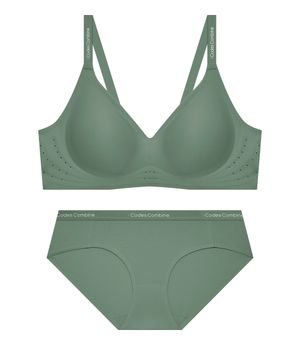 볼륨핏 에어홀 심리스 노와이어 브라팬티 세트_딥그린