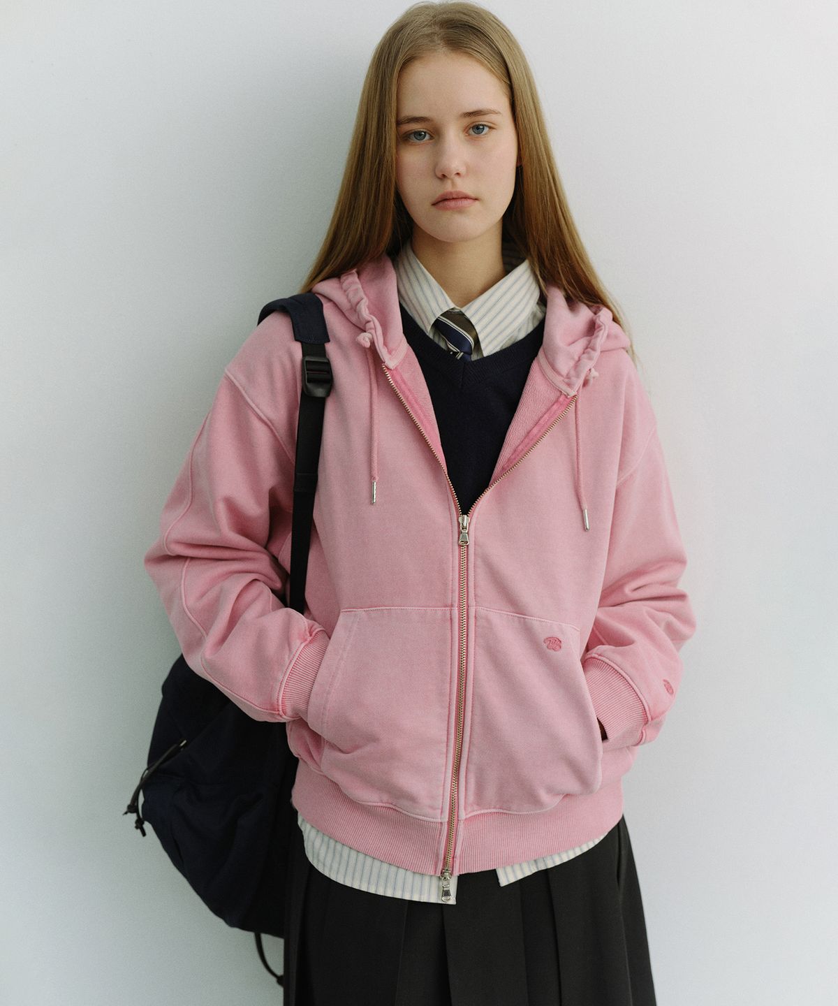던스트(DUNST) UNISEX GARMENT DYED ZIP-UP HOODIE_UDTS6A114_LIGHT PINK