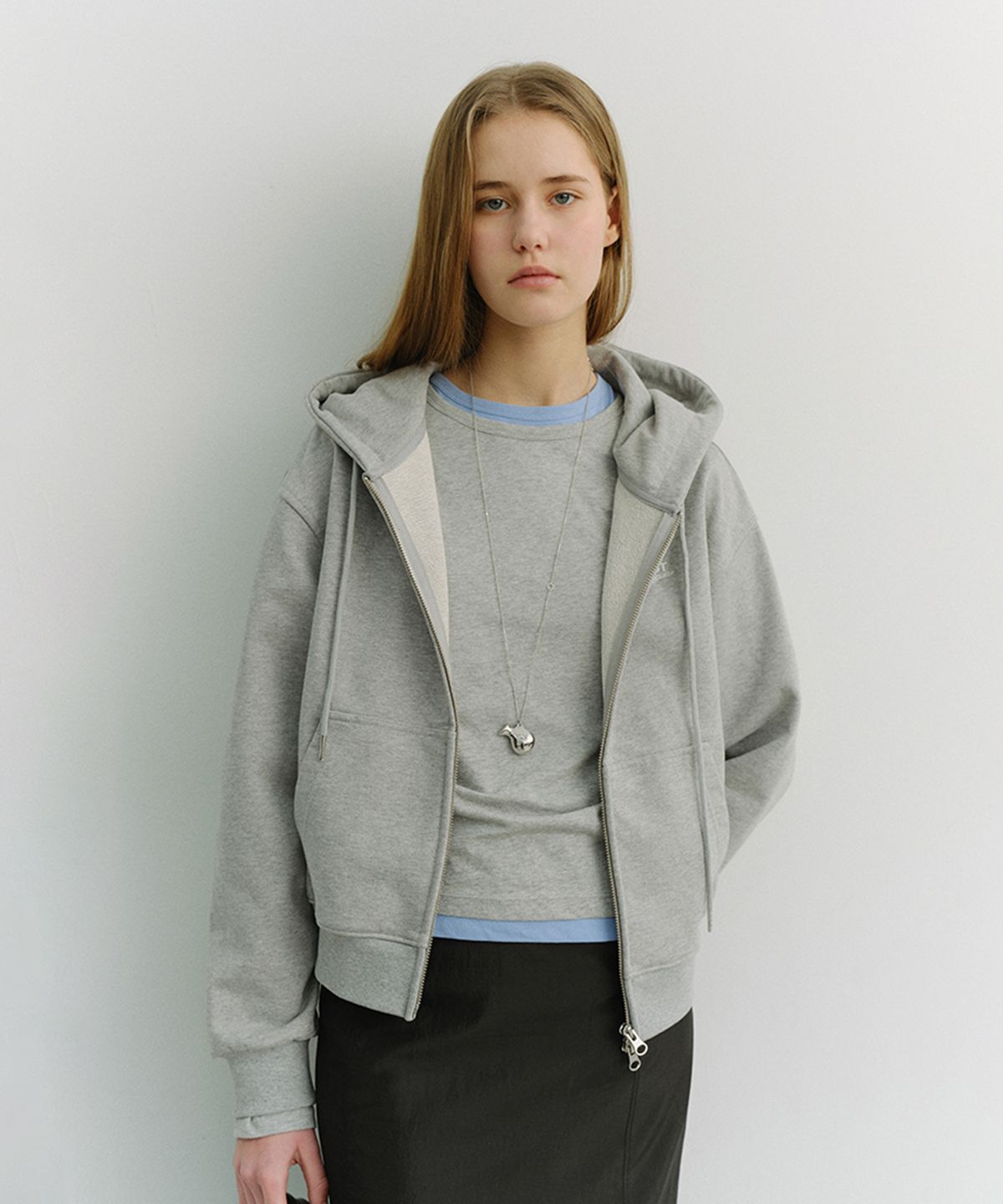 던스트(DUNST) UNISEX CROPPED ZIP-UP HOODIE_UDTS6A101_MELANGE GREY