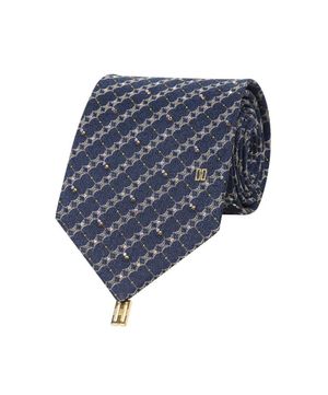 실크혼방 기하학 자카드 큐빅 패턴 올오버 넥타이 네이비