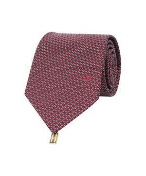실크혼방 지오메트릭 체크 패턴 올오버 넥타이 레드
