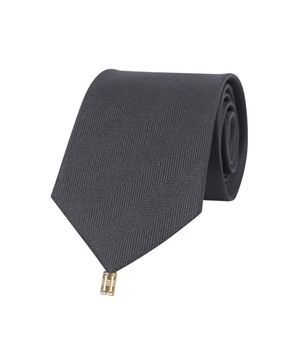 실크100 헤링본 패턴 솔리드 넥타이 그레이