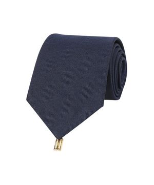 실크100 헤링본 패턴 솔리드 넥타이 네이비