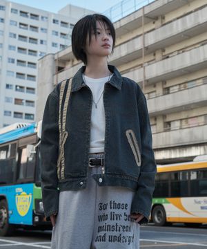 빈티지 페이드 스티치 데님 자켓 - 워시드 블루