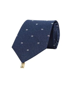 실크혼방 큐빅 시그니처 로고 올오버 넥타이 네이비