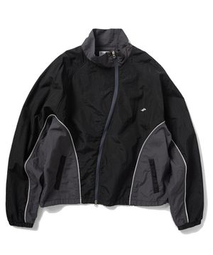 S커브드 지퍼 트랙 자켓 - 블랙