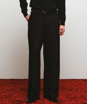 트위드 로우 컷 와이드 슬랙스 (블랙)