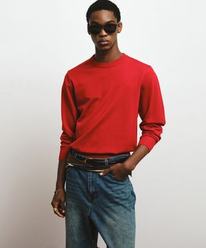 실키 라운드넥 니트 (레드)