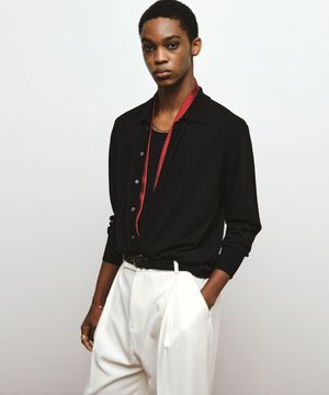 레이어드 니트 셔츠 가디건 (블랙)