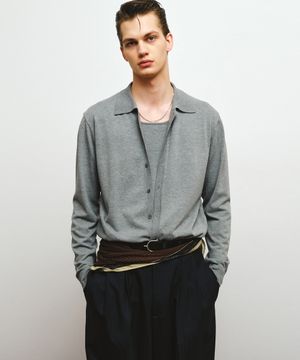 레이어드 니트 셔츠 가디건 (그레이)