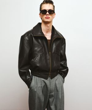 고트 스킨 하이넥 집업 자켓 (브라운)