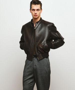 고트 스킨 레더 크롭 자켓 (브라운)