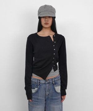 Asymmetric Knit Cardigan_Charcoal