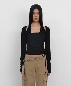 Layered Halter Wrap Long Sleeve_Black