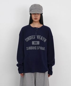 Henley Neck Waffle Long Sleeve_Navy