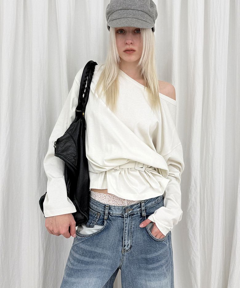 One Shoulder Belt T_Ivory