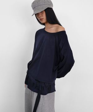 One Shoulder Belt T_Navy