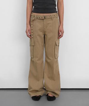 Wide Bootcut Cotton Pants_Beige