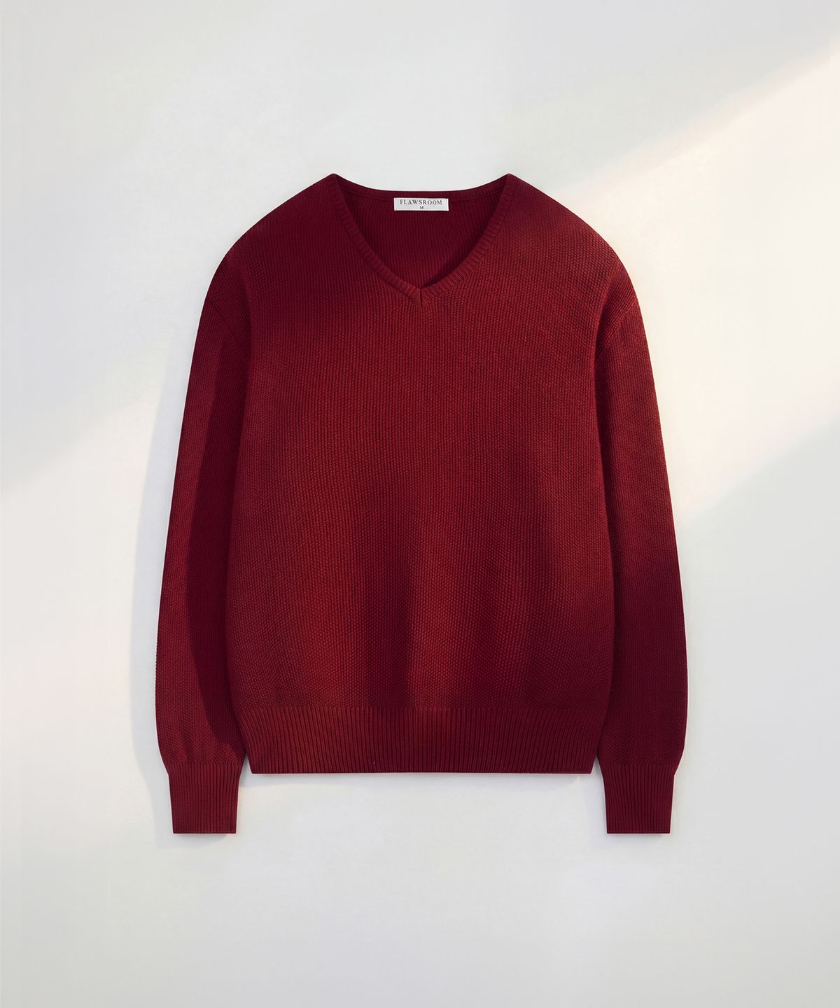 플로즈룸(FLAWSROOM) Waffle Cotton V Neck BURGUNDY
