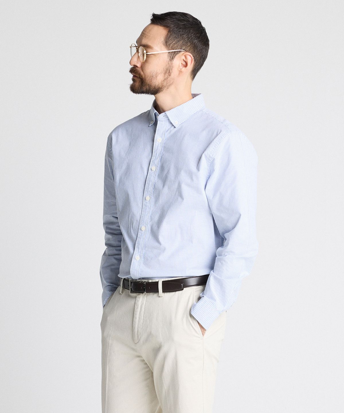 에스티코(STCO) DIEMS Compact Stretch Oxford Shirts 블루 스트라이프 (레귤러핏)_DDSWZ05ETL