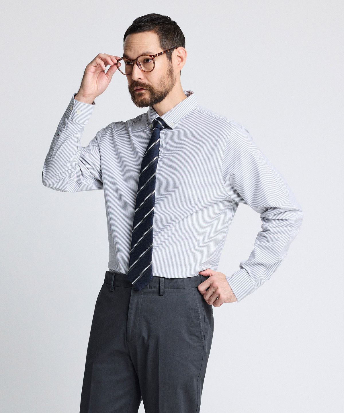 에스티코(STCO) DIEMS Compact Stretch Oxford Shirts 그레이 스트라이프 (레귤러핏)_DDSWZ06ETC