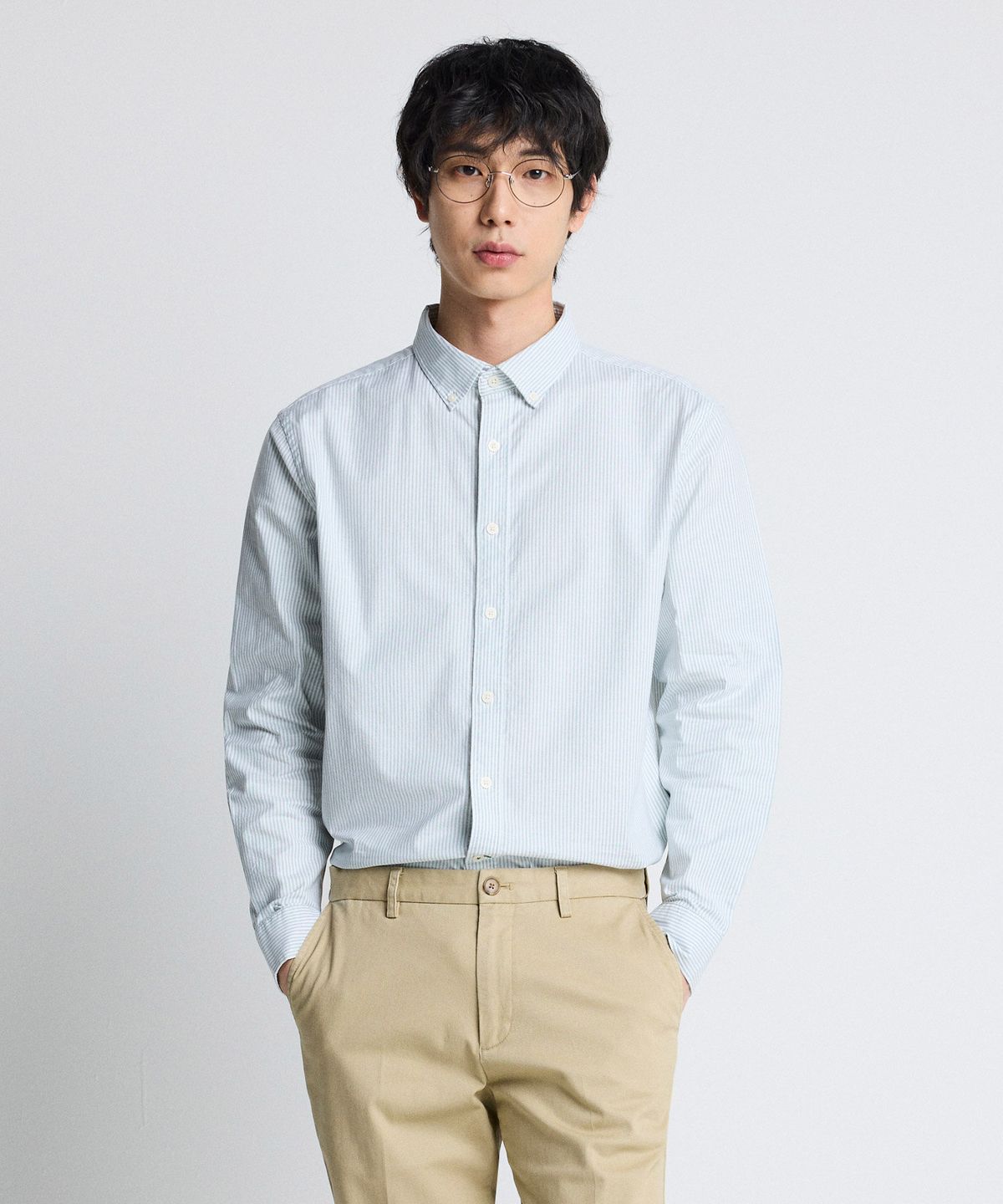 에스티코(STCO) DIEMS Compact Stretch Oxford Shirts 그린 스트라이프 (레귤러핏)_DDSWZ07ETE