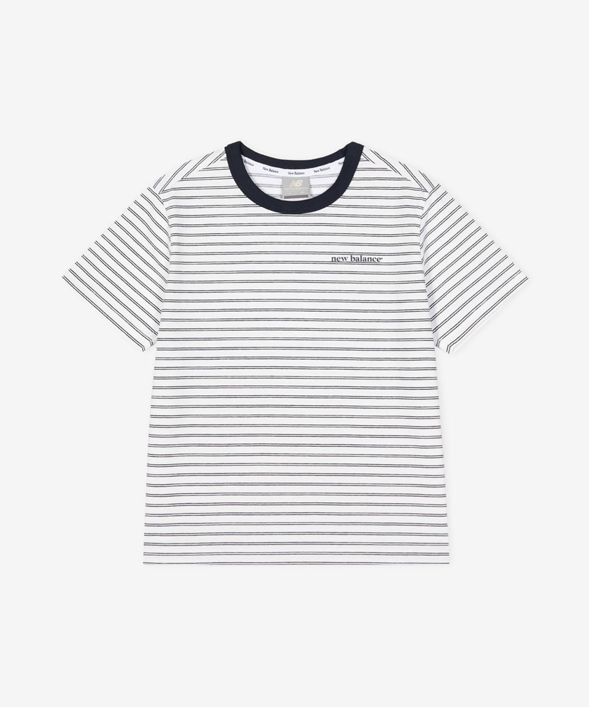뉴발란스(NEW BALANCE) NBNEG3W422 / WOMEN 에센셜 베이직 스트라이프 반팔티 (NAVY)