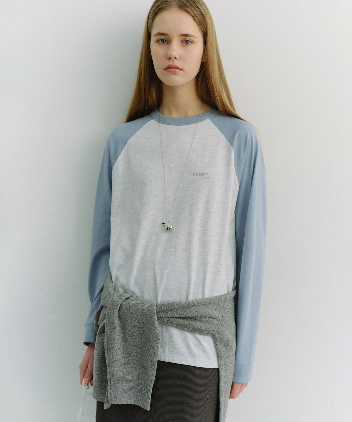 던스트(DUNST) UNISEX RAGLAN T-SHIRT_UDTS6A116_SKY BLUE / LIGHT MELANGE GREY