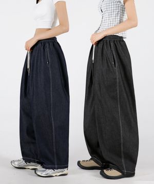 여자 논페이드 스티치 투턱 벌룬데님팬츠 2COLOR