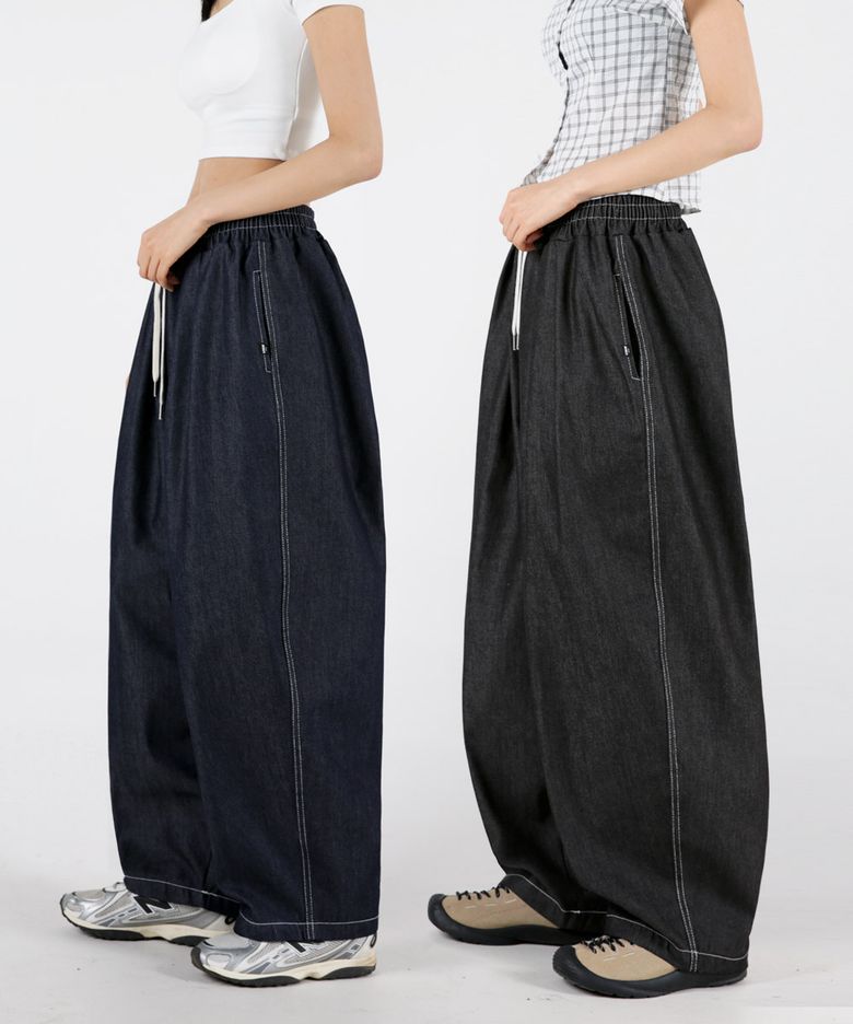 여자 논페이드 스티치 투턱 벌룬데님팬츠 2COLOR
