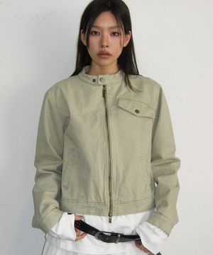 빈티지 샌드 인시전 코튼 워싱 싱글 카라 세미 피티드 라이더 자켓 [ 베이지]