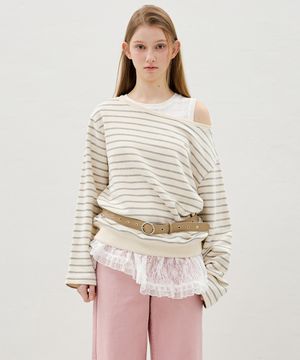 스트라이프 보트넥 티셔츠 OE6SE2060