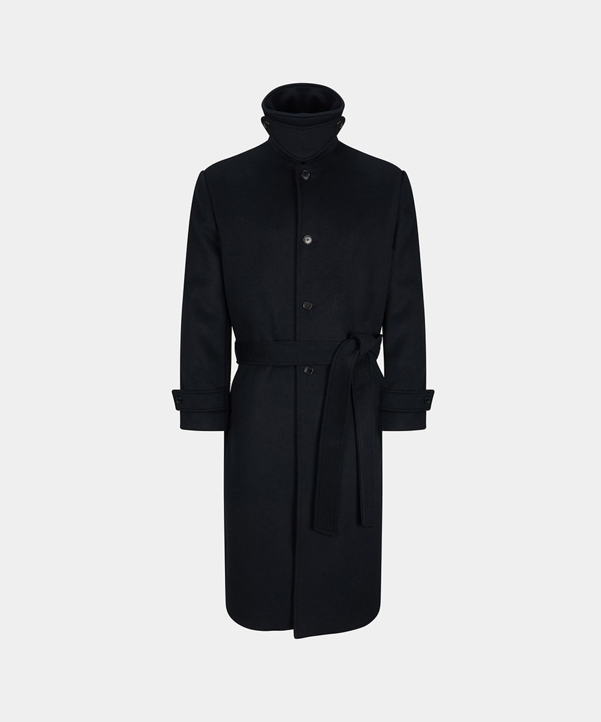 노이스(NOICE) OVERSIZE BELTED WOOL BALMACAAN COAT - BLACK