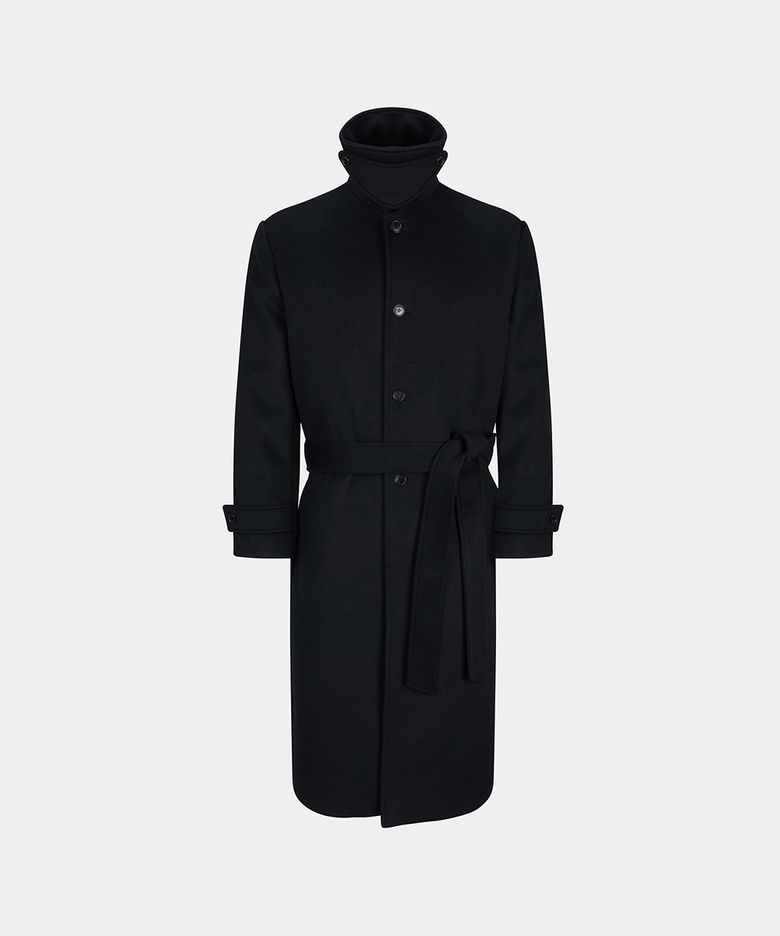OVERSIZE BELTED WOOL BALMACAAN COAT - BLACK