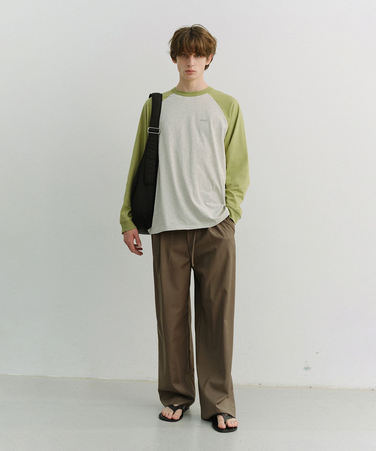 던스트 포 맨(DUNST FOR MEN) RAGLAN T-SHIRT_UNISEX_UDTS6A116_OLIVE GREEN / OATMEAL MELANGE