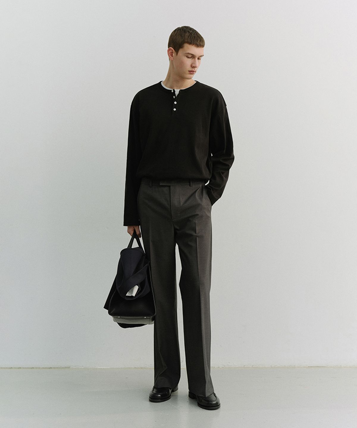 던스트 포 맨(DUNST FOR MEN) HENLEY-NECK T-SHIRT_UNISEX_UDTS6A109_BLACK