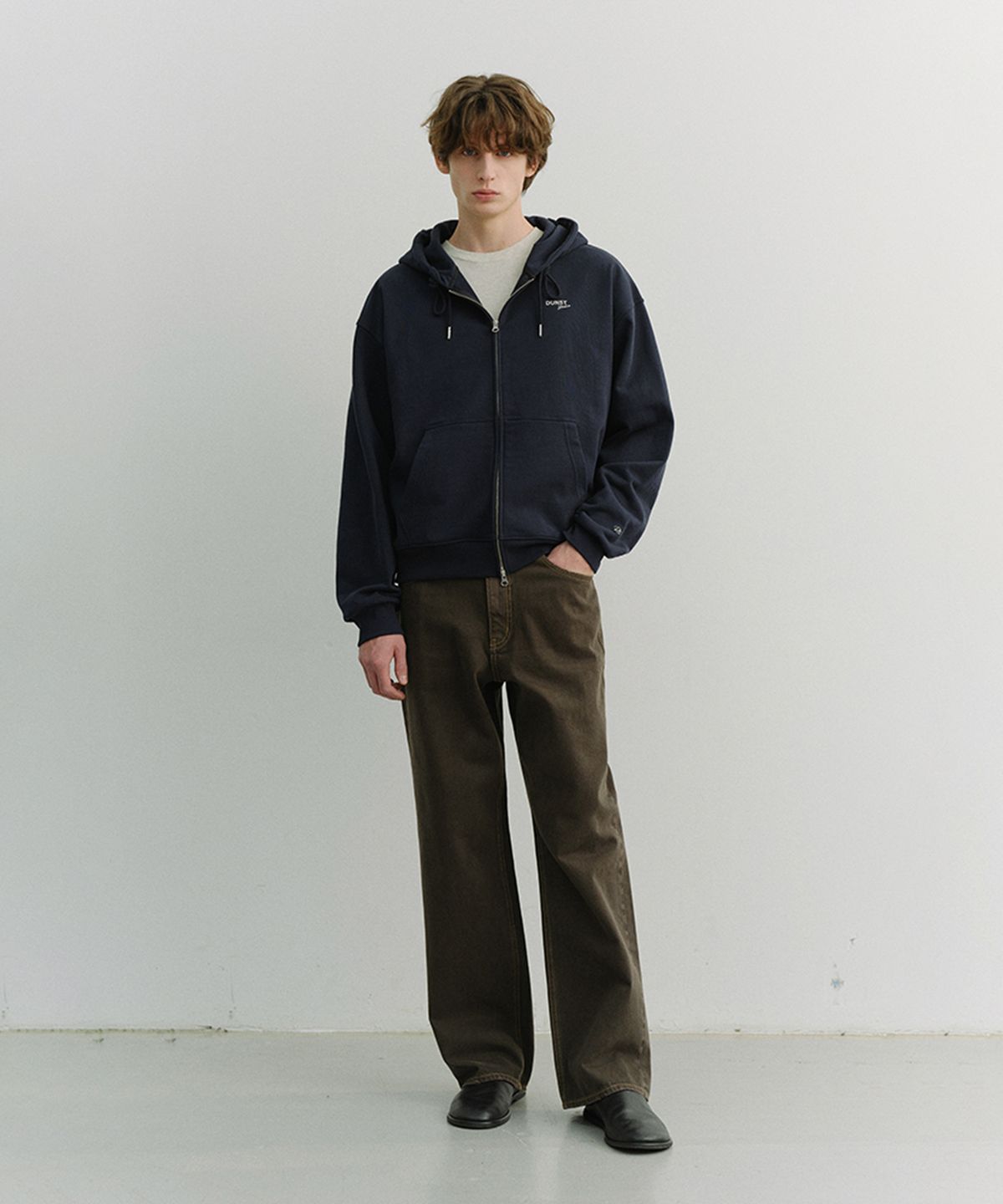 던스트 포 맨(DUNST FOR MEN) CROPPED ZIP-UP HOODIE_UNISEX_UDTS6A101_NAVY