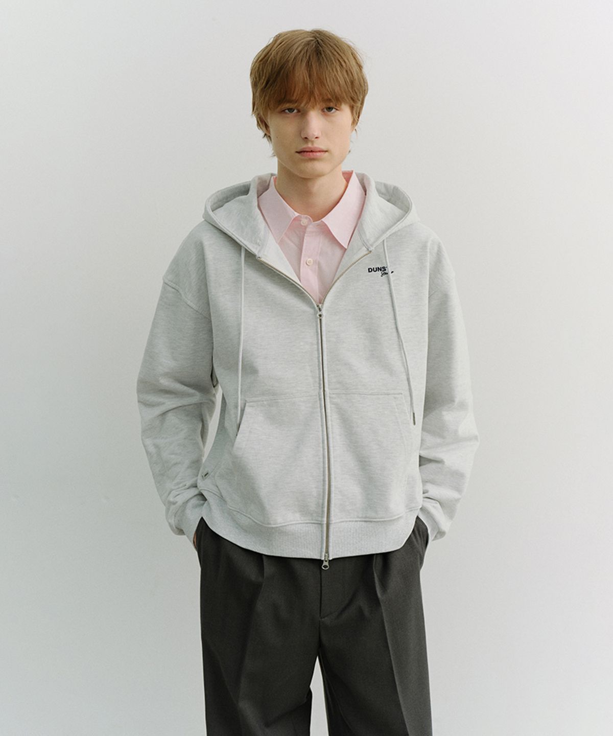 던스트 포 맨(DUNST FOR MEN) CROPPED ZIP-UP HOODIE_UNISEX_UDTS6A101_LIGHT MELANGE GREY