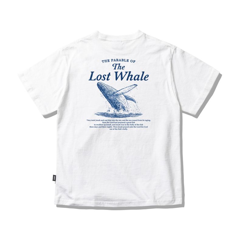 키즈 반팔 티셔츠 화이트 - 잃어버린 고래의 우화(The Lost Whale)