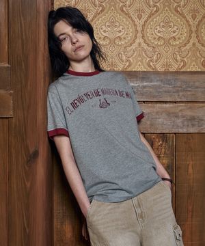 스웩버 3591 레터링 세미오버핏 멜란지그레이 링거 반팔티