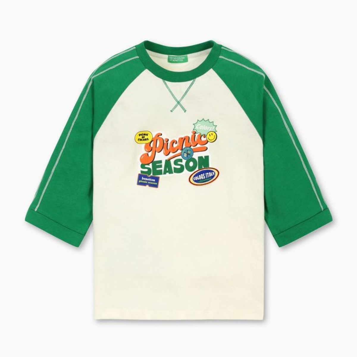 베네통키즈(BENETTONKIDS) 7부 컬러팝 티셔츠_QATS10611GN