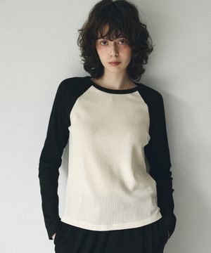 A3567 와플 래글런 티셔츠_Black