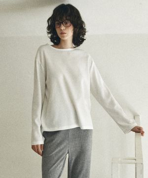 A3575 와플 보트넥 티셔츠_White