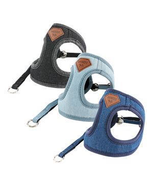 강아지 데님 하네스 리드줄 세트