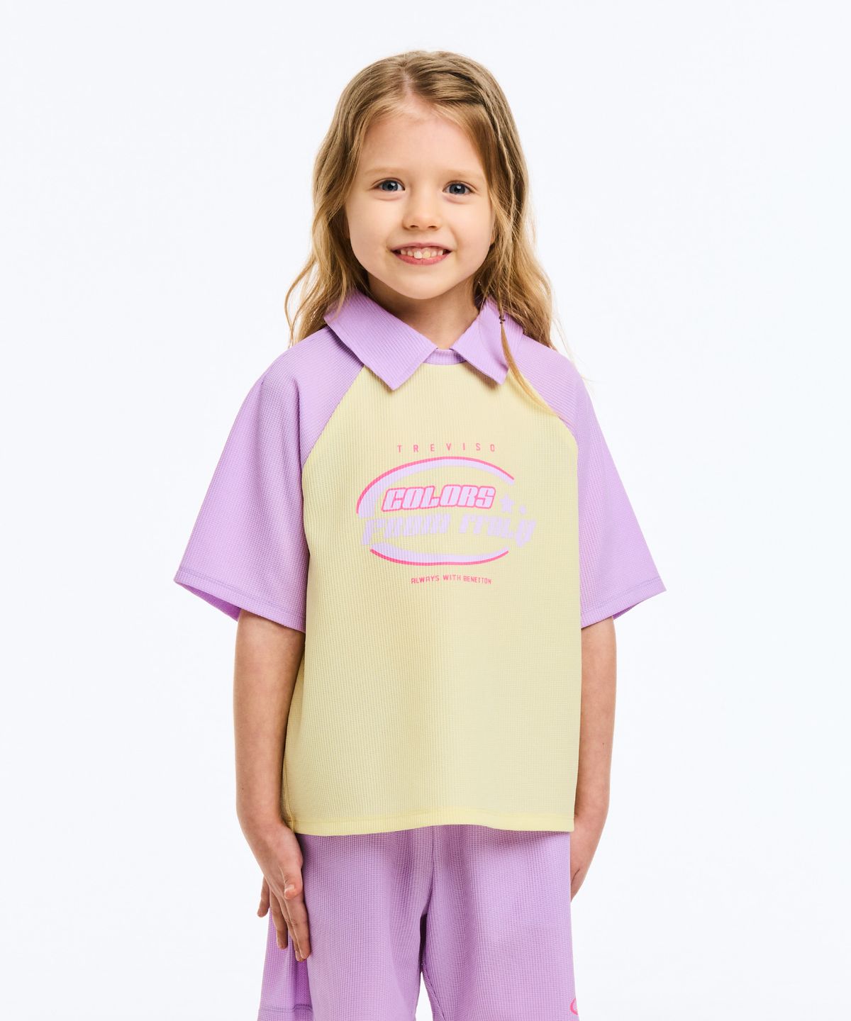베네통키즈(BENETTONKIDS) 래글런 와플 카라 티셔츠_QATS25631LV