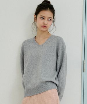 KN4290 에센셜 브이넥 니트_Melange gray