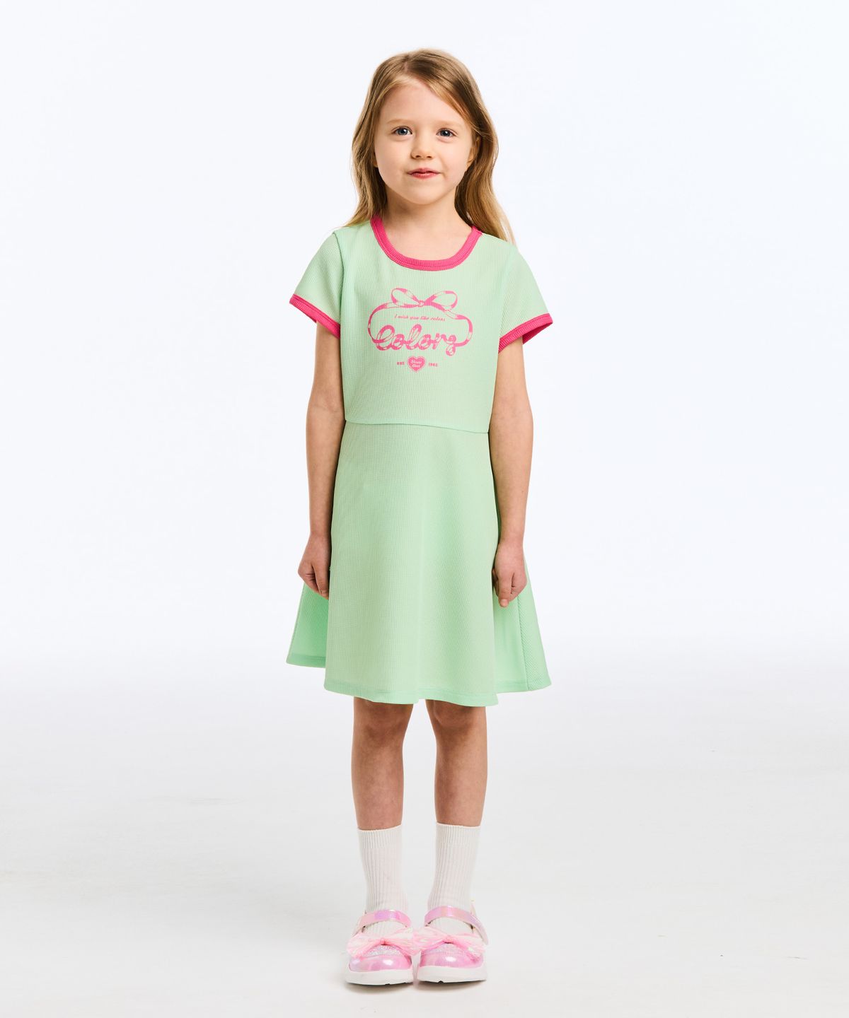 베네통키즈(BENETTONKIDS) 와플 플레어 원피스_QAOP19631YG