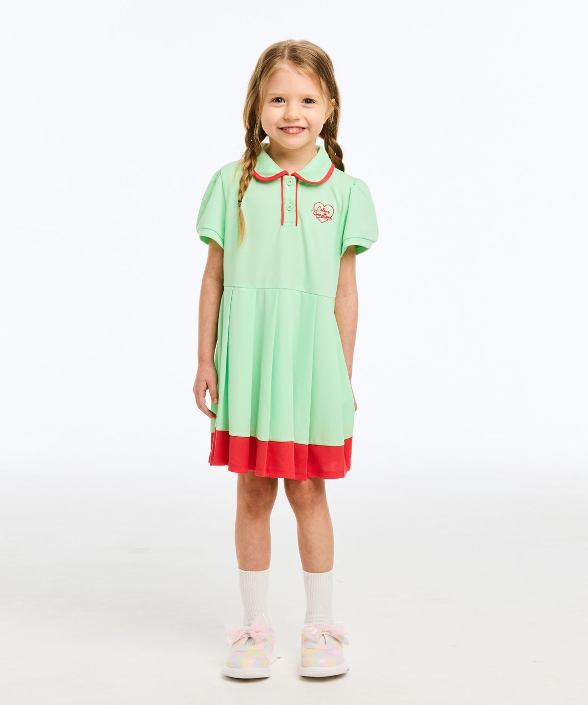 베네통키즈(BENETTONKIDS) 컬러팝 피케 플리츠 원피스_QAOP18631YG