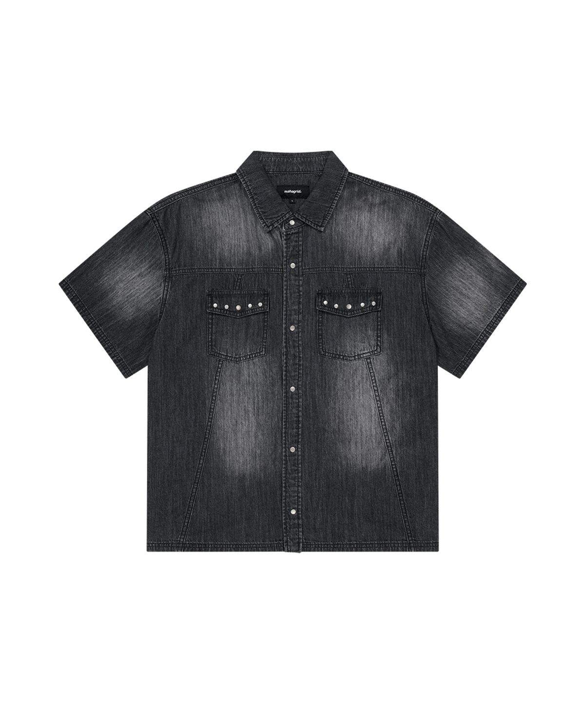 마하그리드(MAHAGRID) DENIM STUD HALF SHIRT BLACK(MG2GMMW340A)